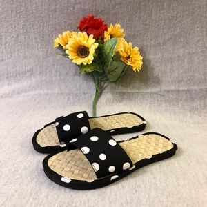 NWOT - Black & White Polka Dot Flat Slides